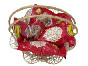 Round Golden Dry Fruits Gift Basket